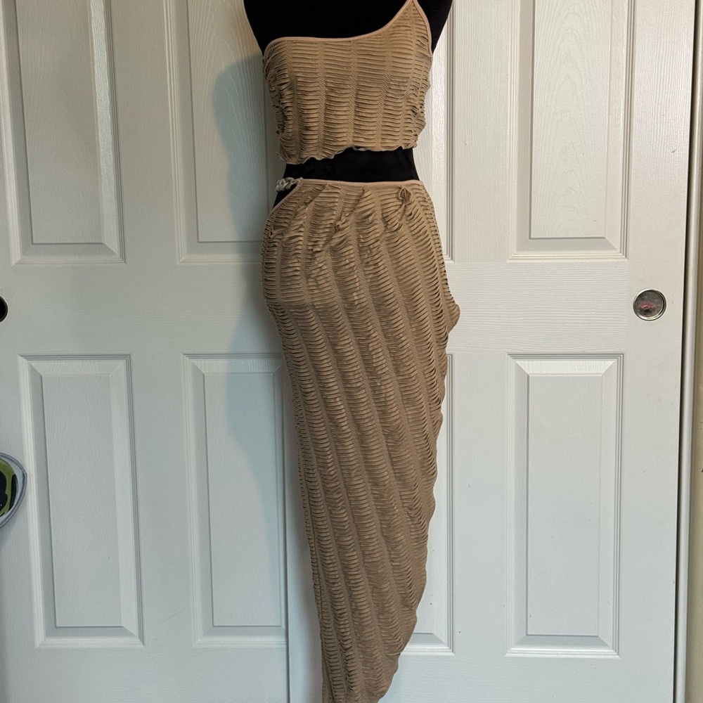 2 Piece SHEIN Sample Dress Tan Asymmetrical Women's Set